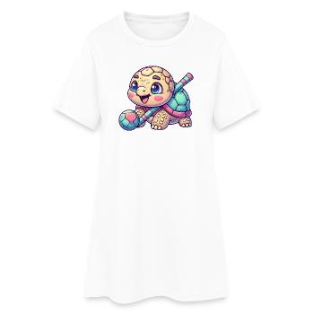 Tortue mignonne avec bâton de hockey et balle - Robe T-shirt Femme - blanc - Devant