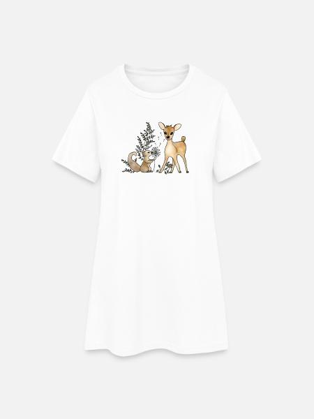 Reh_und_Eichhoernchen - Frauen T-Shirt-Kleid - Weiß