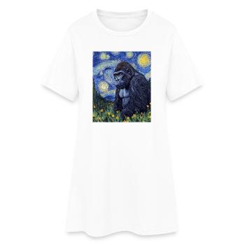 Gorille Gorille Singe Style Van Gogh Nuit étoilée - Robe T-shirt Femme - blanc - Devant