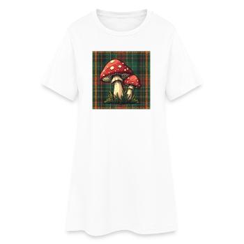 Plaid Mushroom Adventure - Women’s T-Shirt Dress - white - Front
