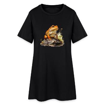 Orange-red frog or toad on stone - Women’s T-Shirt Dress - black - Front