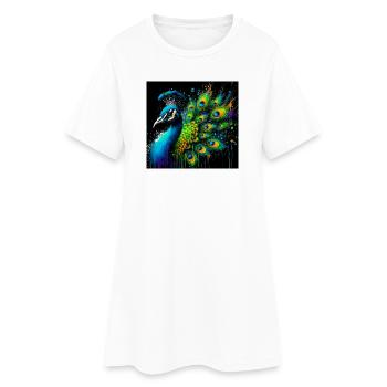 Pfau - Frauen T-Shirt-Kleid - Weiß - Vorne
