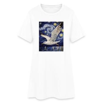 Mouette oiseau style Van Gogh nuit étoilée - Robe T-shirt Femme - blanc - Devant