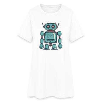 Dessin de robot sarcelle rétro - Robe T-shirt Femme - blanc - Devant
