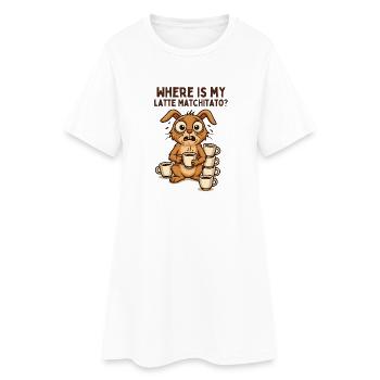 Café Lapin Chaos Dessin animé Petit-déjeuner Caféine - Robe T-shirt Femme - blanc - Devant