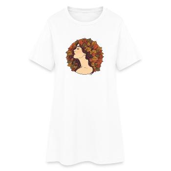 Femme d’automne avec des feuilles dans les cheveux – Art Nouveau Desi - Robe T-shirt Femme - blanc - Devant