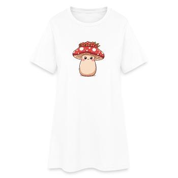 Champignon kawaii avec couronne de fleurs - Design mignon - Robe T-shirt Femme - blanc - Devant