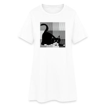 Katze - Frauen T-Shirt-Kleid - Weiß - Vorne