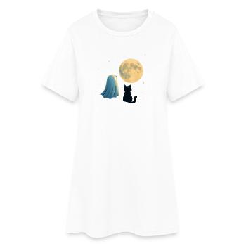 Nuit au clair de lune : fantôme et chat - Robe T-shirt Femme - blanc - Devant