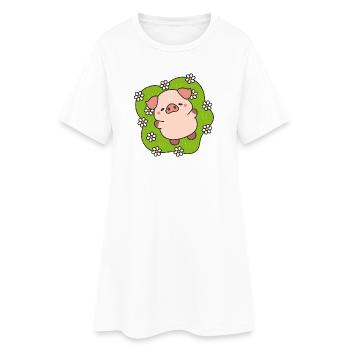 Cochon fleuri joyeux en prairie - Robe T-shirt Femme - blanc - Devant