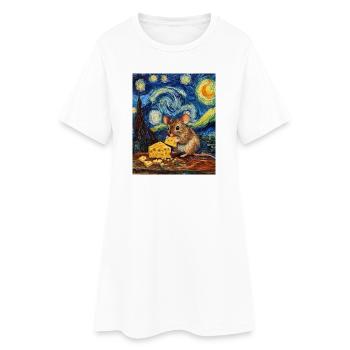 Souris mange du fromage Nuit étoilée à la Van Gogh - Robe T-shirt Femme - blanc - Devant