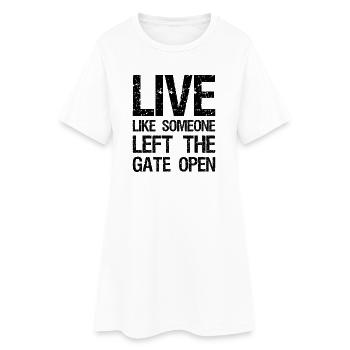 Vivre comme si quelqu’un avait laissé la porte ouverte drôle - Robe T-shirt Femme - blanc - Devant