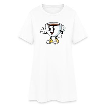 Cartoon Kaffeetasse Lustiger Kaffee Comic - Frauen T-Shirt-Kleid - Weiß - Vorne