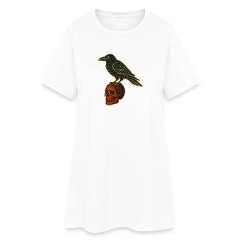 Raven on skull in gold look - Women’s T-Shirt Dress - white - Front