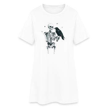 Squelette avec corbeau - Robe T-shirt Femme - blanc - Devant