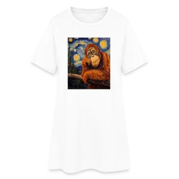 Orang-outan Orang-outan style Van Gogh Nuit étoilée - Robe T-shirt Femme - blanc - Devant