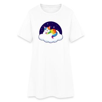 Un chat hétéroclite flotte sur un nuage (nuit) - Robe T-shirt Femme - blanc - Devant