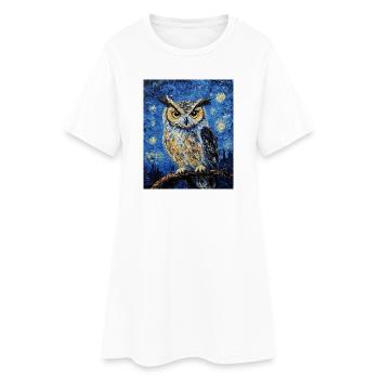 hibou oiseau style van gogh nuit étoilée - Robe T-shirt Femme - blanc - Devant