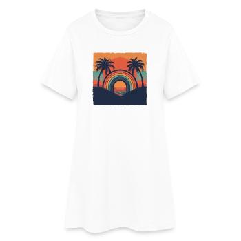 Retro Sonnenuntergang mit Regenbogen & Palmen - Frauen T-Shirt-Kleid - Weiß - Vorne