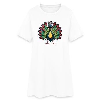 Peacock Bird Halloween Comic Funny - Women’s T-Shirt Dress - white - Front