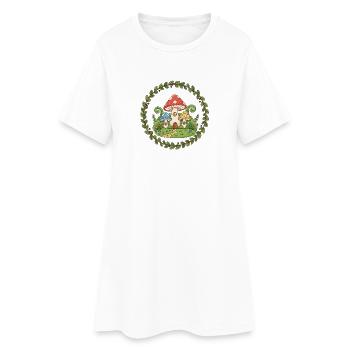 Waldpilzhaus Kranz - Frauen T-Shirt-Kleid - Weiß - Vorne