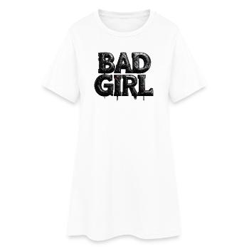 Bad Girl – 3D Buchstaben im schwarzen Leder Look - Frauen T-Shirt-Kleid - Weiß - Vorne