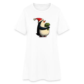 Pingouin de Noël drôle avec brocoli - Robe T-shirt Femme - blanc - Devant