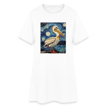 Pelican Bird Van Gogh Style Starry Night - Women’s T-Shirt Dress - white - Front