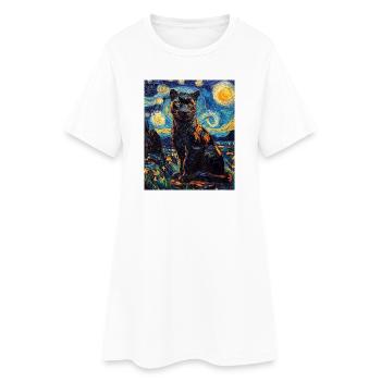 Panthère Nuit étoilée à la Van Gogh - Robe T-shirt Femme - blanc - Devant