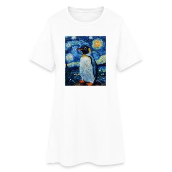 Pingouin oiseau style Van Gogh nuit étoilée - Robe T-shirt Femme - blanc - Devant