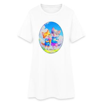 Chaton, chiot et crème glacée (ovale) - Robe T-shirt Femme - blanc - Devant