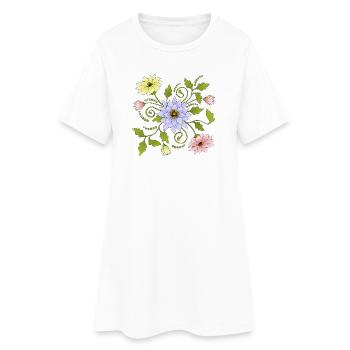 Blumen - Frauen T-Shirt-Kleid - Weiß - Vorne