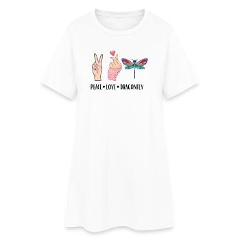 Libelle Frieden Liebe Und Libellen - Frauen T-Shirt-Kleid - Weiß - Vorne