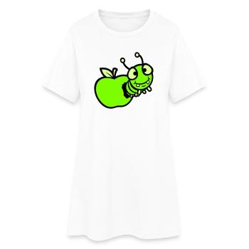Raupe guckt Apfel Loch Comic lustig süß niedlich - Frauen T-Shirt-Kleid - Weiß - Vorne