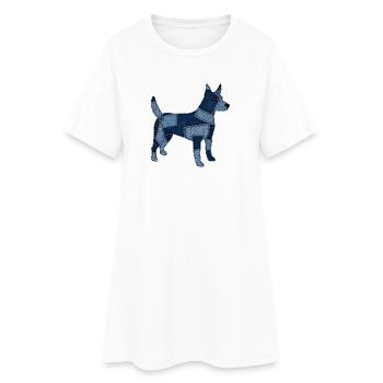 Patchwork Hund aus Jeansstoff - Frauen T-Shirt-Kleid - Weiß - Vorne