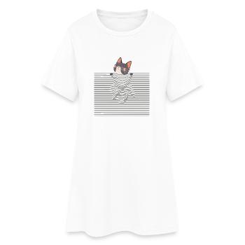Curious Cat – Funny Optical Line Art - Frauen T-Shirt-Kleid - Weiß - Vorne