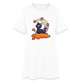 Chat noir sous lune automnale - Robe T-shirt Femme - blanc - Devant