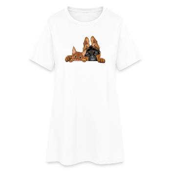 Mignon chien chiot berger allemand et chat roux - Robe T-shirt Femme - blanc - Devant