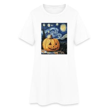 Pumpkin Halloween Van Gogh Style Starry Night - Women’s T-Shirt Dress - white - Front