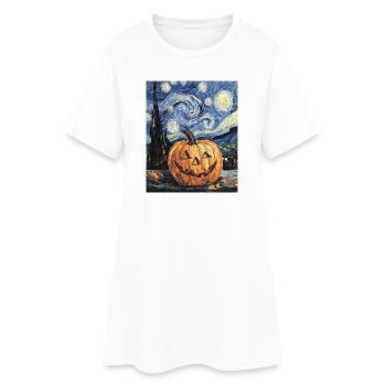 Pumpkin Halloween Van Gogh Style Starry Night - Women’s T-Shirt Dress - white - Front