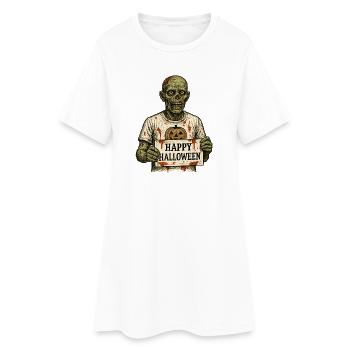 Zombie effrayant avec un panneau « Joyeux Halloween » - Robe T-shirt Femme - blanc - Devant