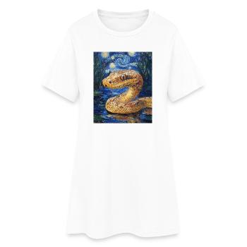  Schlange Python Van Gogh Style Starry Night - Frauen T-Shirt-Kleid - Weiß - Vorne