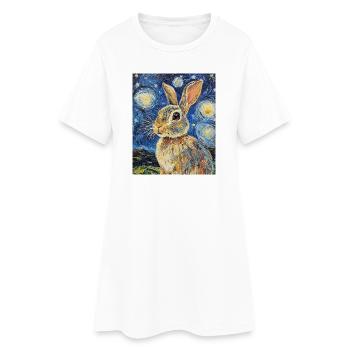 Lapin Lapin Lapin Van Gogh Style Nuit étoilée - Robe T-shirt Femme - blanc - Devant