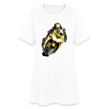 Coureur sur machine jaune - Robe T-shirt Femme - blanc - Devant