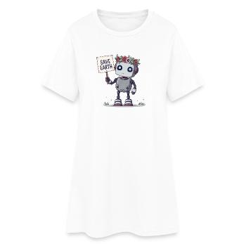 Robot mignon avec couronne de fleurs – Save Earth - Robe T-shirt Femme - blanc - Devant