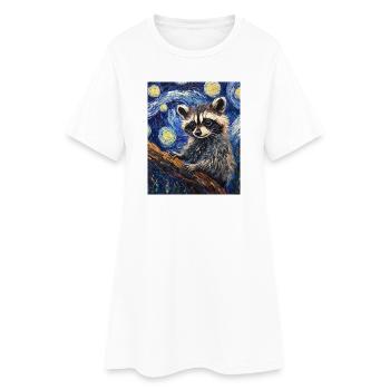 Waschbär raton laveur style Van Gogh nuit étoilée - Robe T-shirt Femme - blanc - Devant