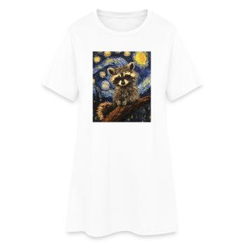 Waschbär raton laveur style Van Gogh nuit étoilée - Robe T-shirt Femme - blanc - Devant
