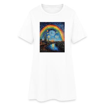 Rainbow Van Gogh Style Starry Night - Women’s T-Shirt Dress - white - Front