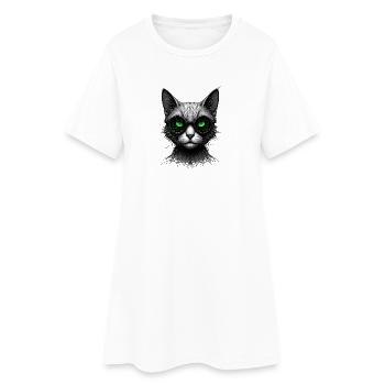 Chat geek codeur informatique au regard vert - Robe T-shirt Femme - blanc - Devant