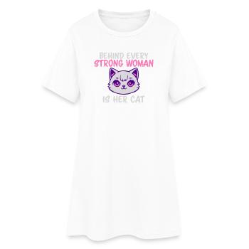 Behind Every Strong Woman Is Her Cat Spruch Katze - Women’s T-Shirt Dress - white - Front